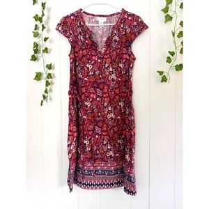 Liz Claiborne Boho Linen Capped Sleeve Tie Dress